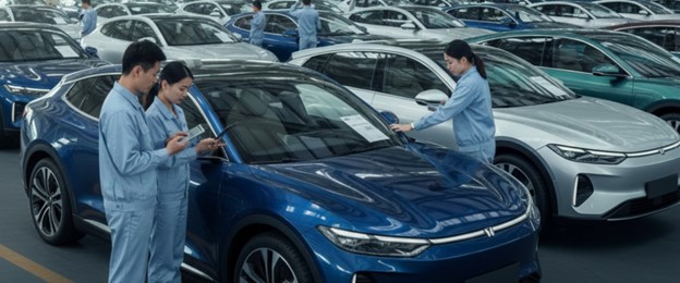Reliable Chinese car suppliers inspecting electric vehicles for export